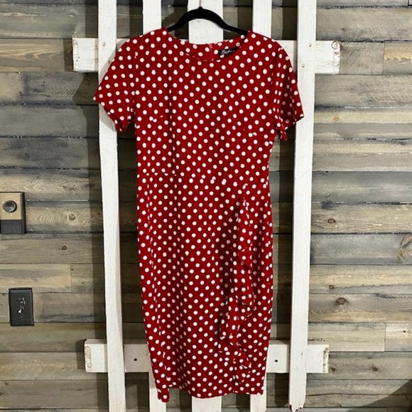 Red and White Polka Dot Wiggle Dress - Picture 1 of 10